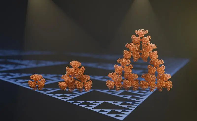 Ein mikrobielles Enzym, eine Citrat-Synthase, ist das erste bekannte molekulare Fraktal. Es handelt sich um ein sogenanntes Sierpinski-Dreieck. | Quelle: Dr. Georg Hochberg | Copyright: Max-Planck-Institut für terrestrische Mikrobiologie/Hochberg 