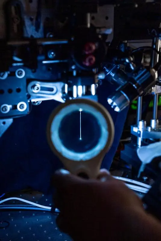 Das ultradünne faseroptische Endoskop wird für die mikroskopische In-vivo-Bildgebung in tiefen Strukturen im Gehirn von Mausmodellen eingesetzt. | Quelle: Jana Plavec/ AV ČR | Copyright: AV ČR