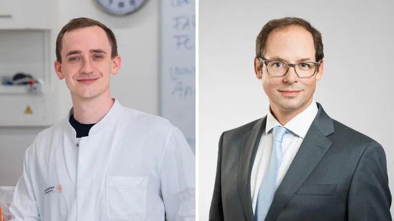 Dr. med. Wulf Tonnus (links) ist einer der drei Erstautoren der Studie. Prof. Dr. med. Andreas Linkermann gehört zu den Studienleitern. | Quelle: UKD / Universität Heidelberg | Copyright: UKD / Universität Heidelberg
