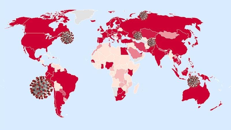 The world map shows the countries and regions for which master data analyses are available for SARS-CoV-2. The darker the red, the more data is available. The data comes from GISAID and the WHO. | Copyright: CoVerage; CDC/Alissa Eckert, Dan Higgins   