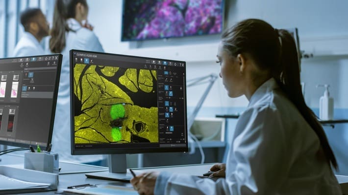 Digital pathology makes tissue and cell information immediately accessible. AI and digital tools enable even more precise analysis. Credits: Evident