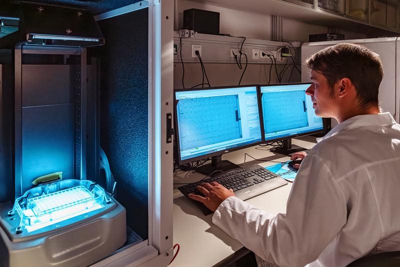 UFZ scientist Dr. David Leuthold uses the zebrafish model to test whether environmental chemicals have a neurotoxic effect. | Source: ©André Künzelmann | Copyright: ©André Künzelmann / UFZ