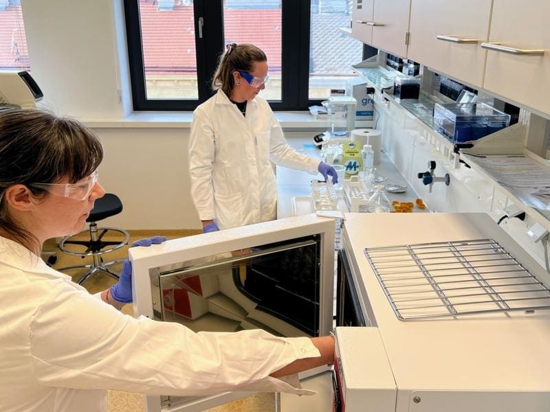 Emily M. Pigott and Maddalena Gianni during the pre-treatment of radiocarbon samples in the Higham laboratory of the University of Vienna. | Copyright: Prof. Tom Higham