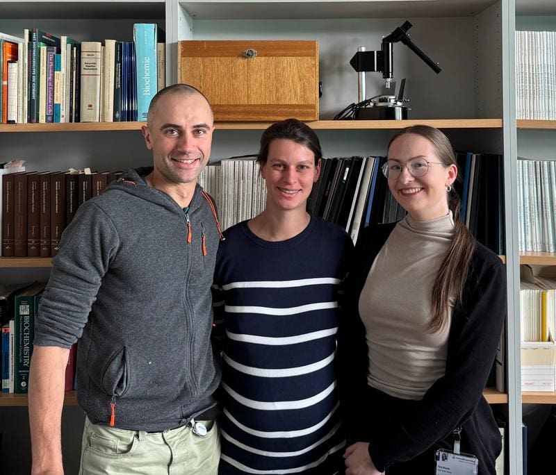 The Essen research team (from left to right): Dr. Roland Schwarzer, Dr. Hannah S. Schwarzer-Sperber and doctoral student Tina Dluzak from the Schwarzer research group of the Institute for the Study of HIV and AIDS-Associated Diseases | Source: (c) Dr. Roland Schwarzer | Copyright: (c) Dr. Roland Schwarzer